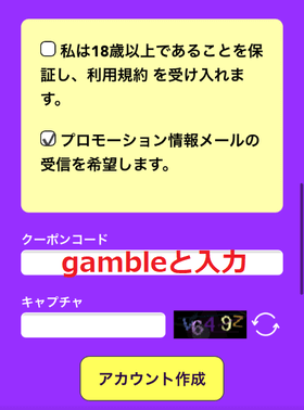 ラッキーベイビーカジノの登録方法の画像