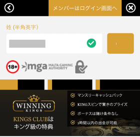 ウィニングキングスカジノの登録方法の画像