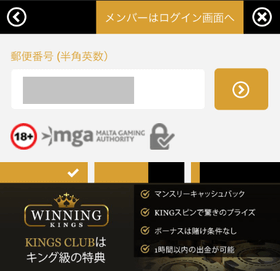 ウィニングキングスカジノの登録方法の画像