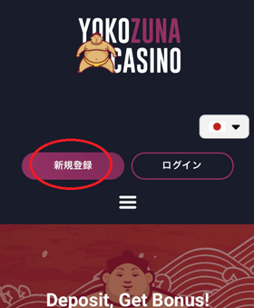 横綱カジノの登録方法の画像