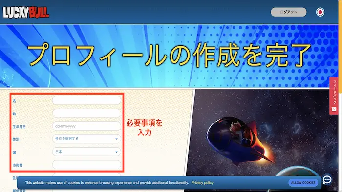 ラッキーブルへの新規登録方法：プロフィールの記入
