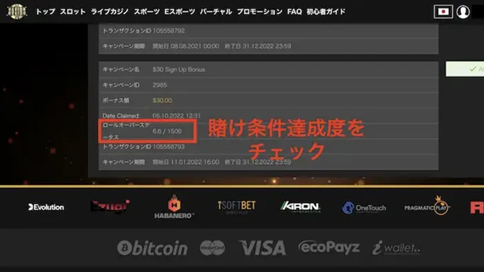 カジノカジノの入金不要ボーナスの賭け条件消化率をチェック