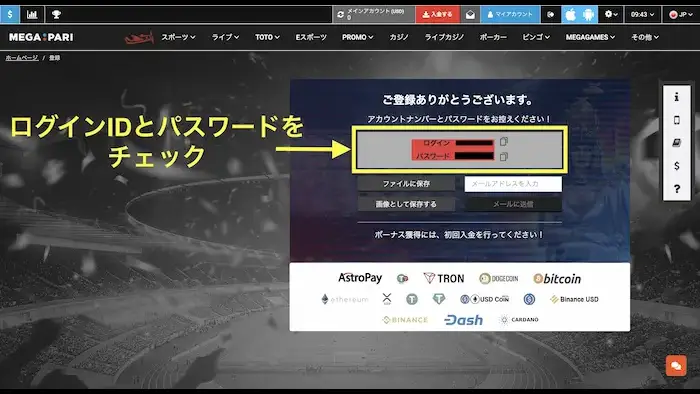 MEGAPARIカジノの登録方法：IDとパスワードの確認