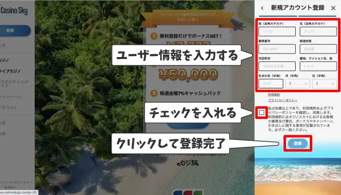 カジノスカイの登録方法03