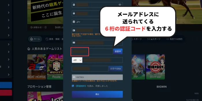 ラリーベット新規登録方法04：メール認証